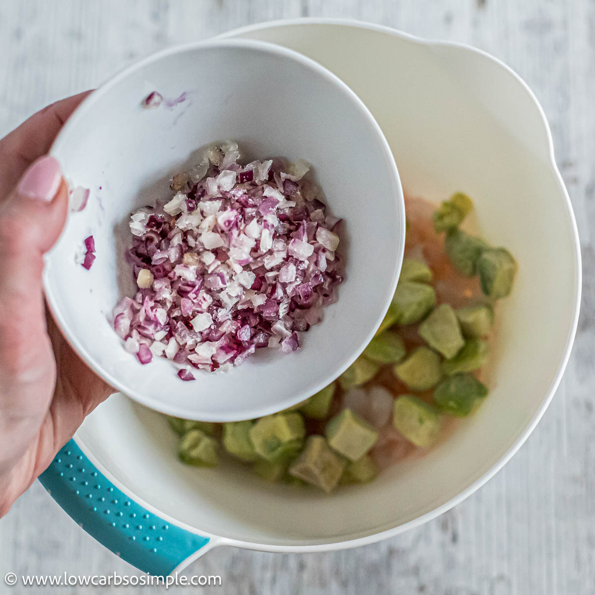 Adding Chopped Red Onion LowCarb, So Simple LowCarb, So Simple!